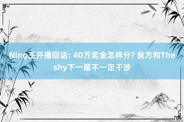 Ning王开播回话: 40万奖金怎样分? 我方和Theshy下一届不一定干涉