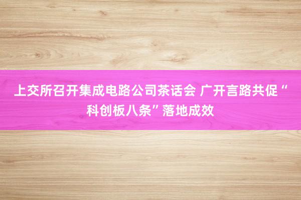 上交所召开集成电路公司茶话会 广开言路共促“科创板八条”落地成效