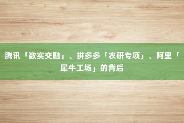 腾讯「数实交融」、拼多多「农研专项」、阿里「犀牛工场」的背后